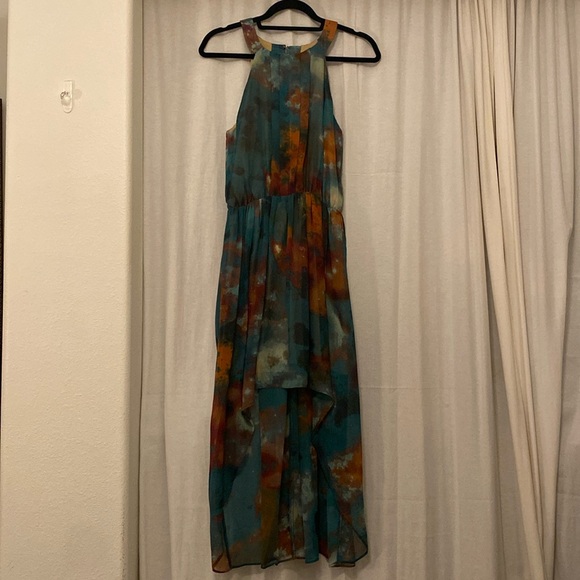 Watercolor pattern high low cocktail dress. - Picture 1 of 1